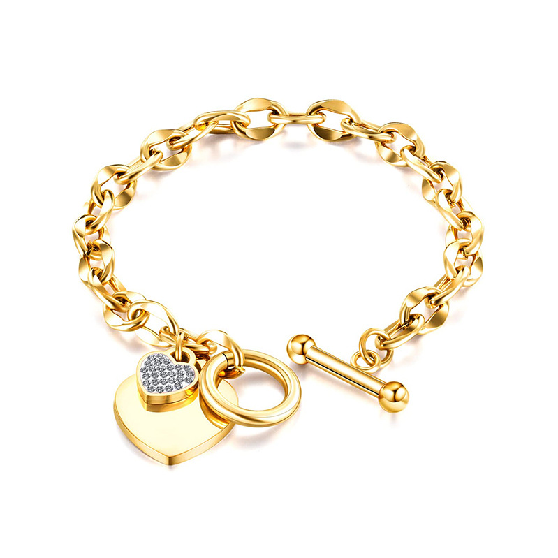 18g Weight Artificial Diamond Inlay Material Bracelets Classification 1 Piece Quantity Holiday, Daily Occasion Titanium Steel Material Heart Shape Pattern Women's Gender Asymmetrical, Inlay Design Simple Style Style Simple Style Heart Shape Titanium Steel Asymmetrical Inlay Artificial Diamond Bracelets 10