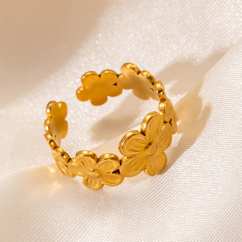 10g Weight Electroplated Gold Plating Process Golden Plated Plating Material Stone-Free Inlay Material Open Rings, Rings Classification 1 Piece Quantity Holiday, Daily Occasion 201 Stainless Steel Material Leaf, Heart Shape Pattern Women's Gender Lady Style Plating Craft Wholesale Jewelry Lady Leaf Heart Shape Floral Titanium Steel Plating Open Rings 23