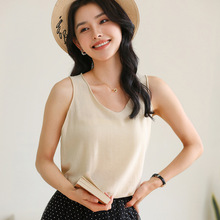 针织吊带背心2024夏季新款女士棉卷边V领无袖打底衫短款上衣批发