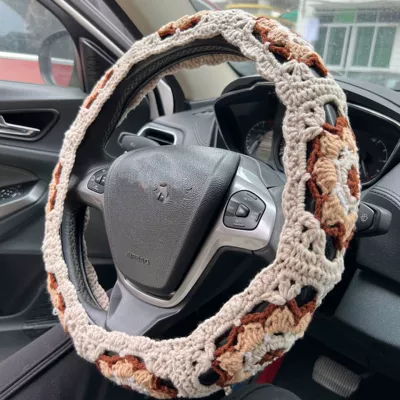 Cross-Border Car Interior Handmade: Steering wheel cover - khaki-flower-steering-wheel-cover-1pcs-36-40cm
