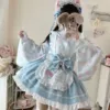 Blue skirt, apron, waist belt with bow