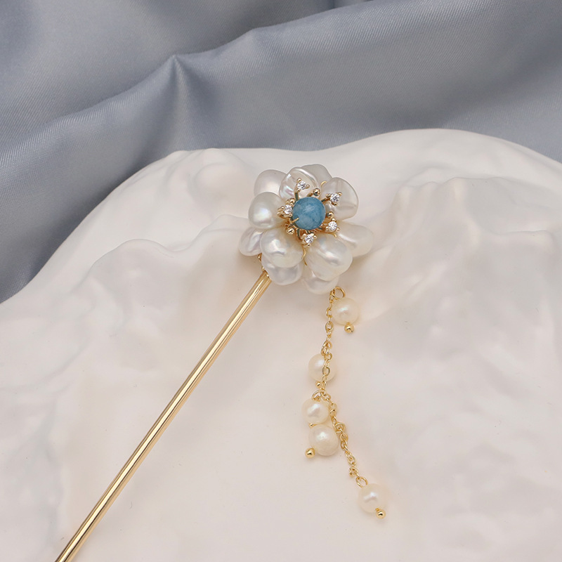 Natural perla horquilla original diseño hecho a mano azul marino tesoro barroco vintage estilo nacional horquilla hanfu accesorios para el cabello al por mayor