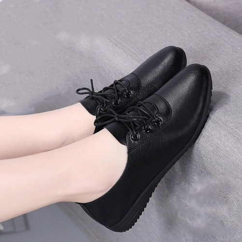 Soft-sole women's single-layer shoes in spring and autumn New style small white shoes lacing work shoes non-slip flat small leather shoes for women's mother's shoes