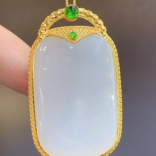 Fubei Diamond Jewelry [18K Gold Thick Gold Filigree Inlaid with Hetian Mutton Fat White Jade Double-Sided Pendant] Bare Stone 20*20mm