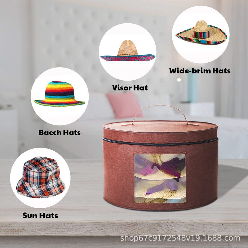 New Hat Travel Storage Box Cowboy Hat Organizer Plush Toy Storage Box Foldable Round Felt Hat Bag