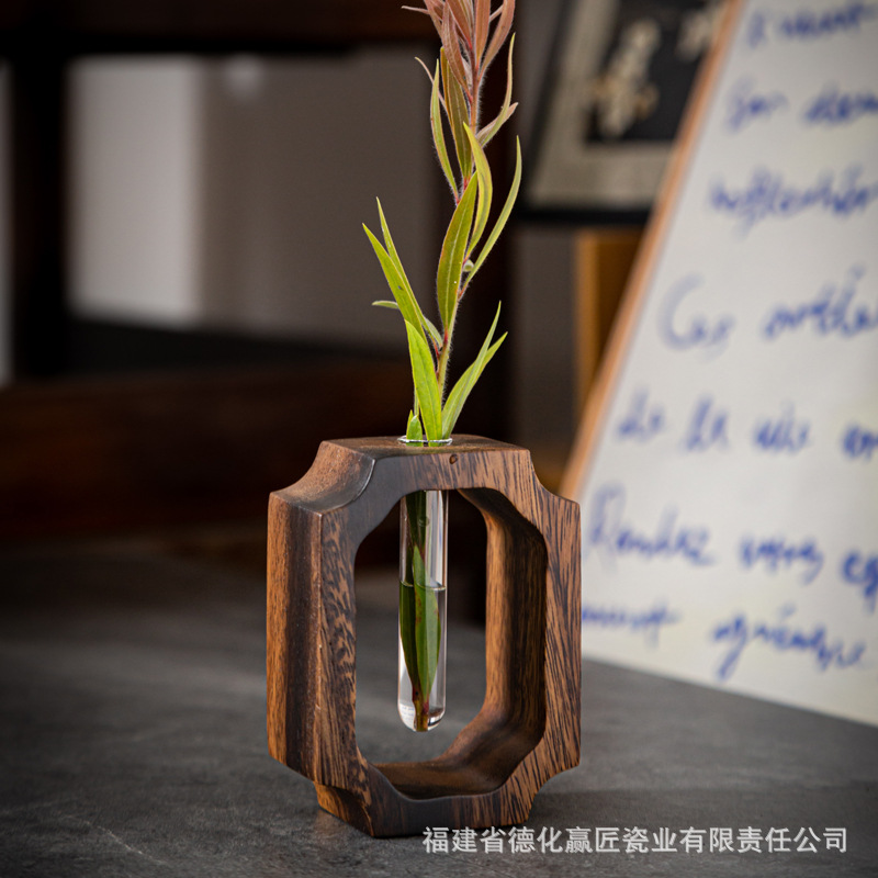 Hu transfronterizo桃arwood madera sólida hidroponía decoración de escritorio varilla de aroma extensor mini vidrio planta de flores