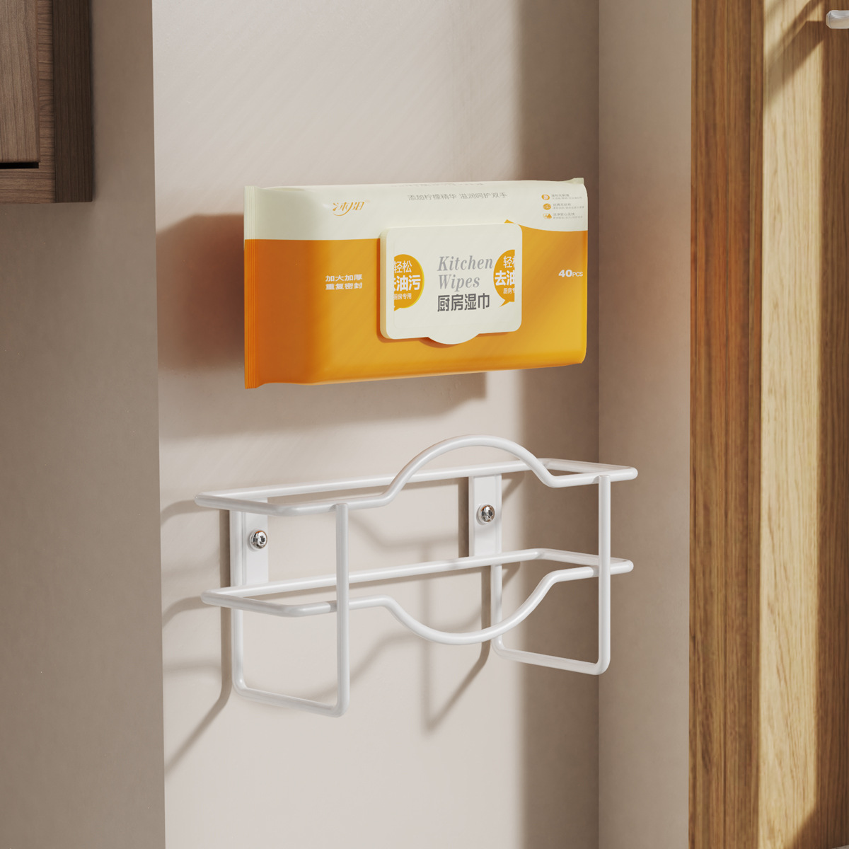 Caja de guantes desechable blanca multifuncional estante de almacenamiento de caja de toallas de papel colgando estante de almacenamiento de película de conservante de papel