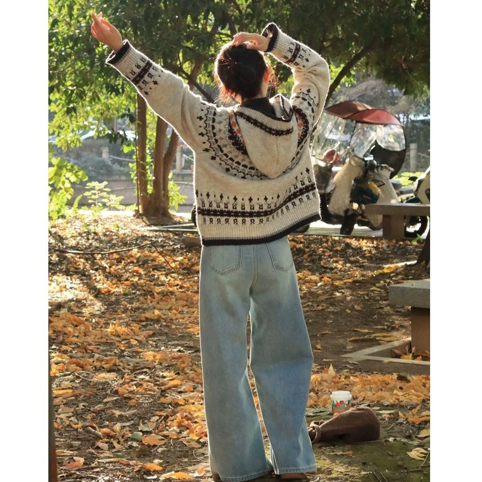 Носить продвинутый ленивый корейский свободный свитер Fair Island жаккардовый свитер женский осенний и зимний трикотаж топ