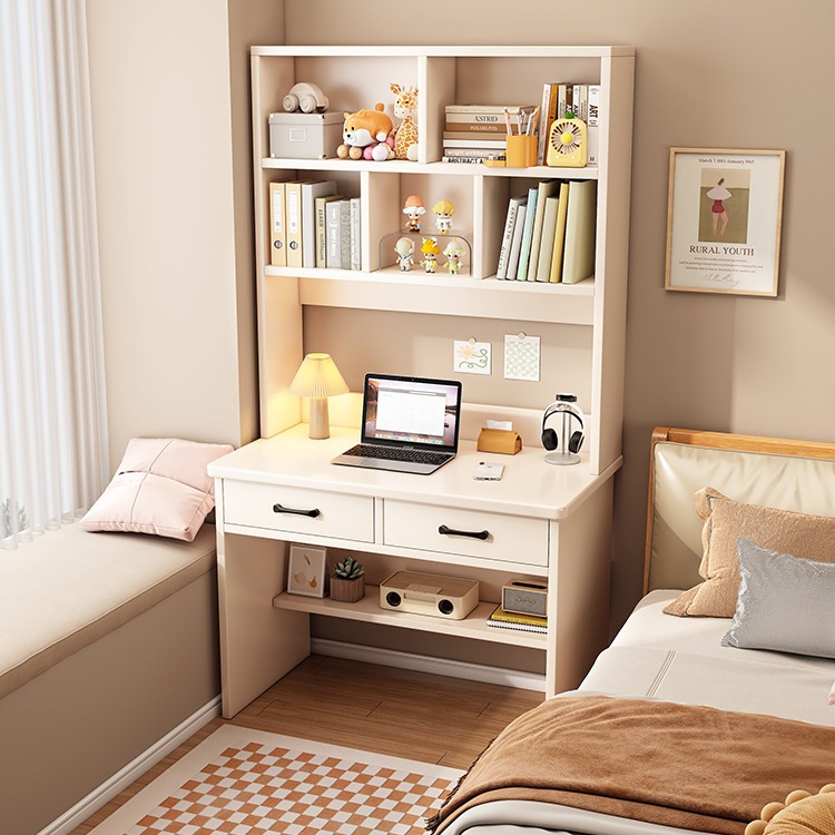 Small Solid Wood Desk Bookshelf Bookcase Integrated Table Home Computer Table Narrow Bedroom Student Study Table Writing Table