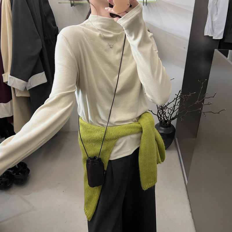 Clearance, No Returns or Exchanges, Autumn Simple Style Basic Model, Everyday Commuting Versatile Slim-Fit Half-High Collar Long-Sleeve T-Shirt 83270