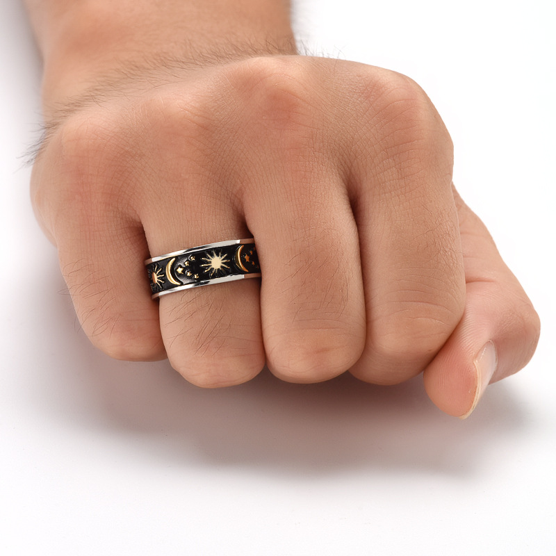 All Seasons Season Men's Gender Real Gold Plated Star Moon 304 Stainless Steel IG Style Waterproof Non Tarnish Rings