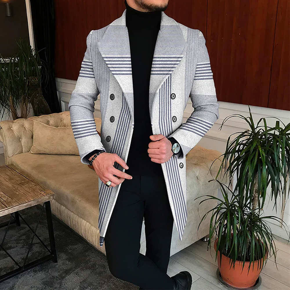 Comercio exterior transfronterizo 2024 otoño nuevo abrigo de lana de solapa impresa Venta caliente ropa de hombre de longitud media