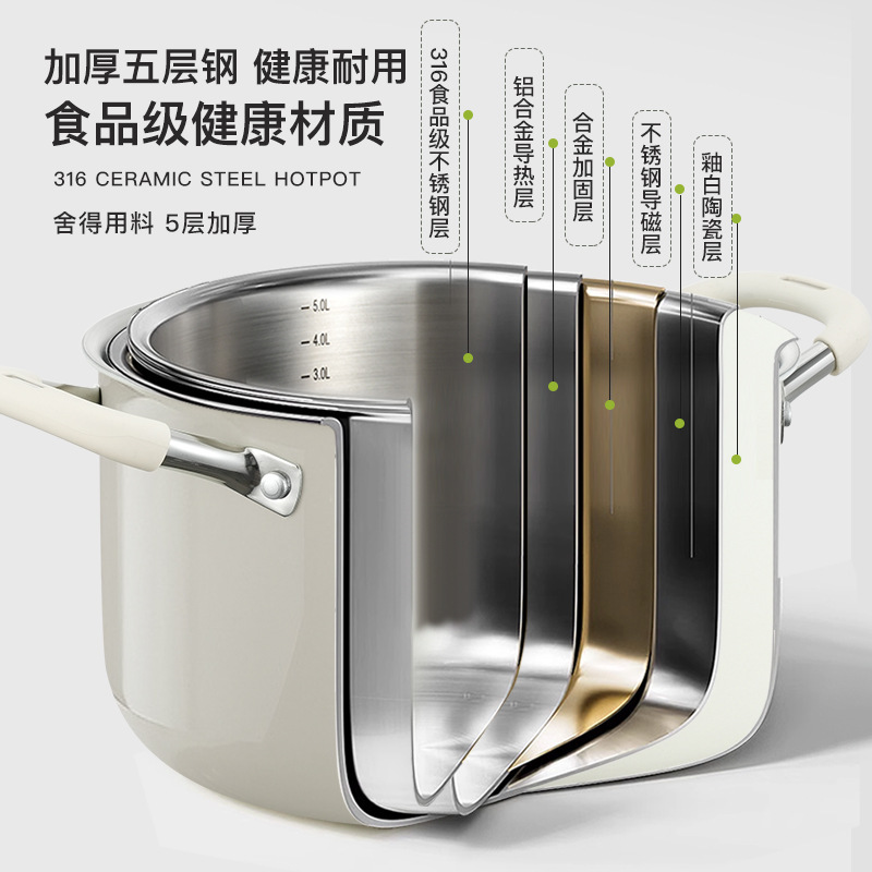 Olla de sopa para el hogar 2025 nuevo sin recubrimiento 316 gachas guisadas de acero inoxidable olla antiadherente de cerámica olla de doble oreja cocina de inducción