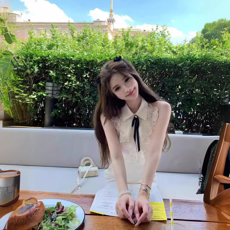 JMSHOP My Dazzling Lace Sleeveless Neck dress Women's Summer Short Skirt