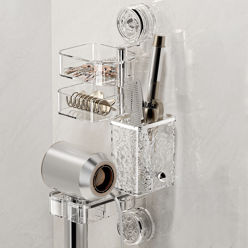 Soporte de secador de pelo con ventosa, sin perforación, secador de pelo giratorio multifuncional, soporte de conducto de aire montado en la pared del baño