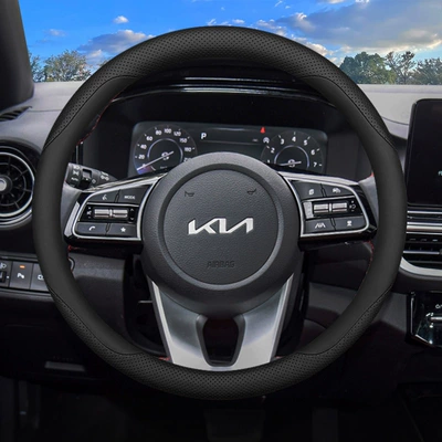 Suitable for Kia K3 Smart Steering wheel cover - round-type-black-thread-genuine-leather-ultra-thin-model-other
