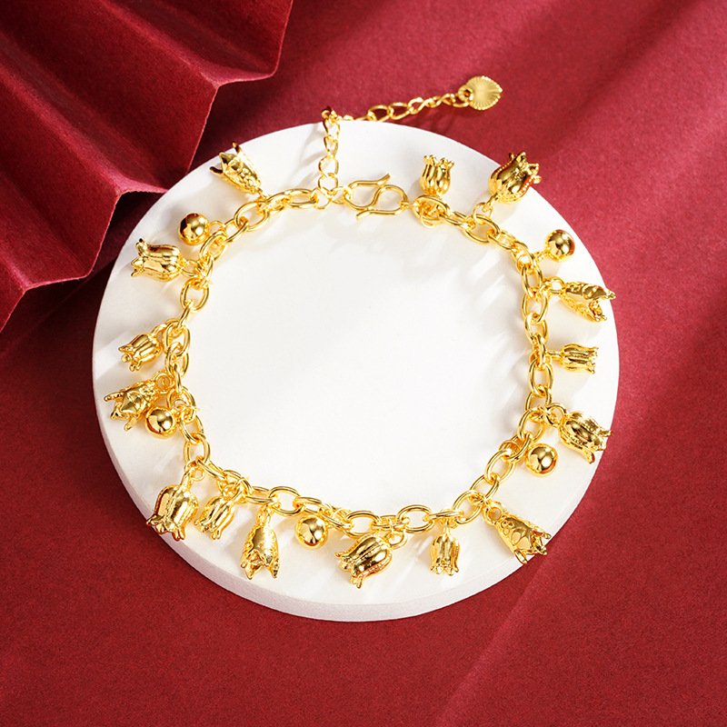 Pulsera de oro de Gufasha exagerada de alta sensación de campana orquídea frutífera pulsera multifacética lujosa ligera joyería no se desvanece
