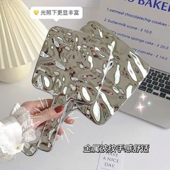 Ins風網赤レトロ手持ち化粧鏡女性携帯携帯小鏡手持ち化粧鏡ハンドル鏡
