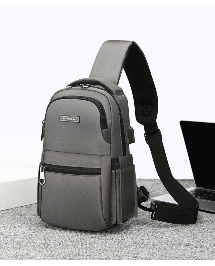 Men's chest bag, cross-border water-resistant crossbody bag, trendy casual single-shoulder backpack, USB rechargeable multi-functional men's bag undefined