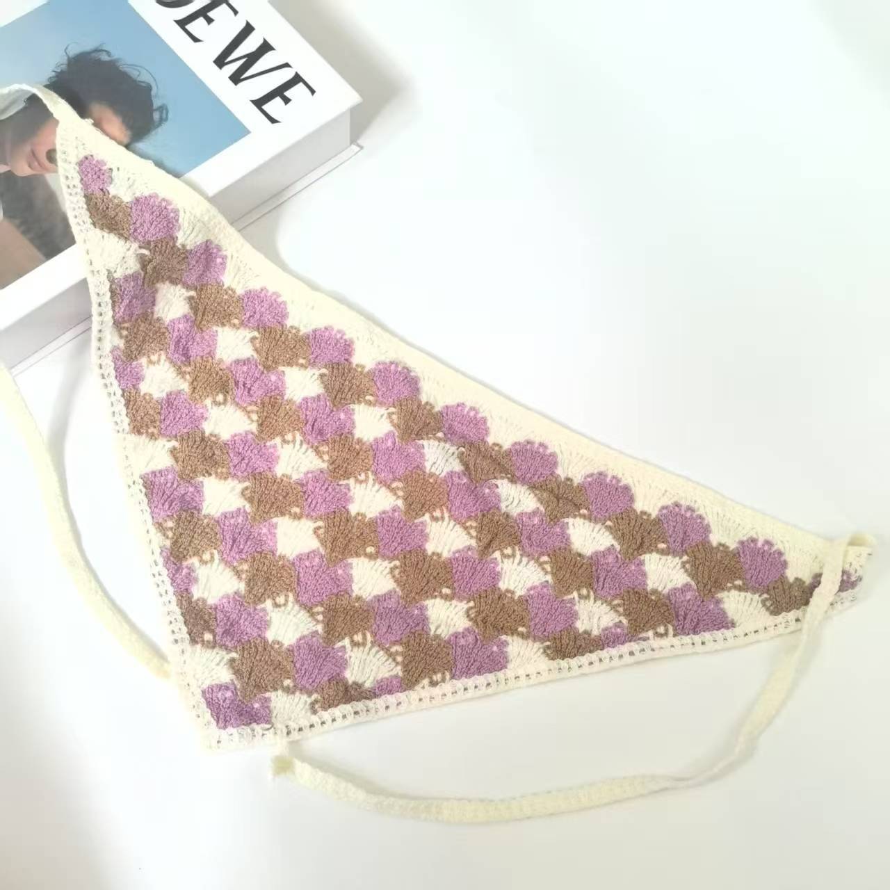 Francia cereza toallas triangulares mujeres primavera y otoño viajes padres-hijos gancho de punto flores hueco pañuelo de arte correa de pelo gorro