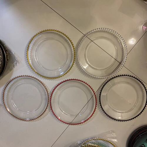 Classic transparent bead edge plate fruit plate wedding banquet plate European home decoration tray pastry snack plate
