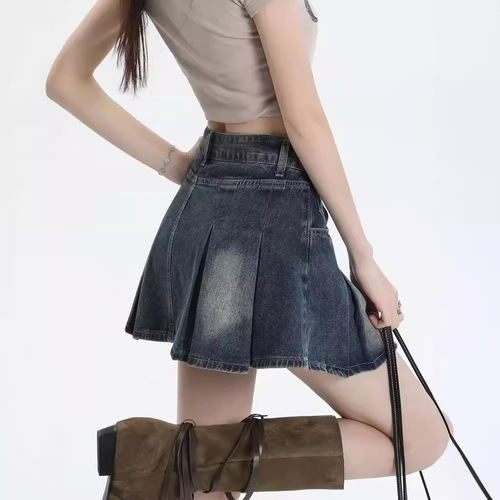 American Retro Cowboy Short Skirt Women Summer Petite Design A-line Shorts Pleated Skirt Women's Hem Skirt