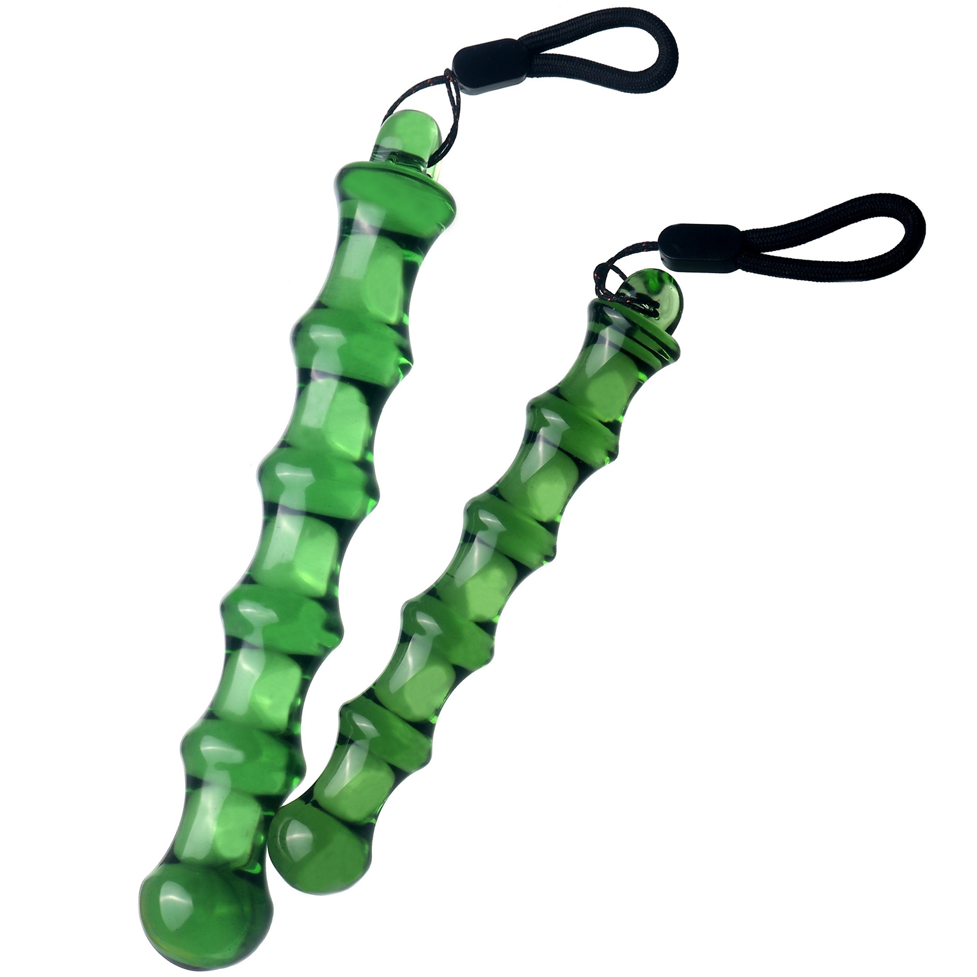 Crystal Glass Anal Plug Dildo, Bamboo-Shaped Transparent Green, 19 cm Large — detail image 4