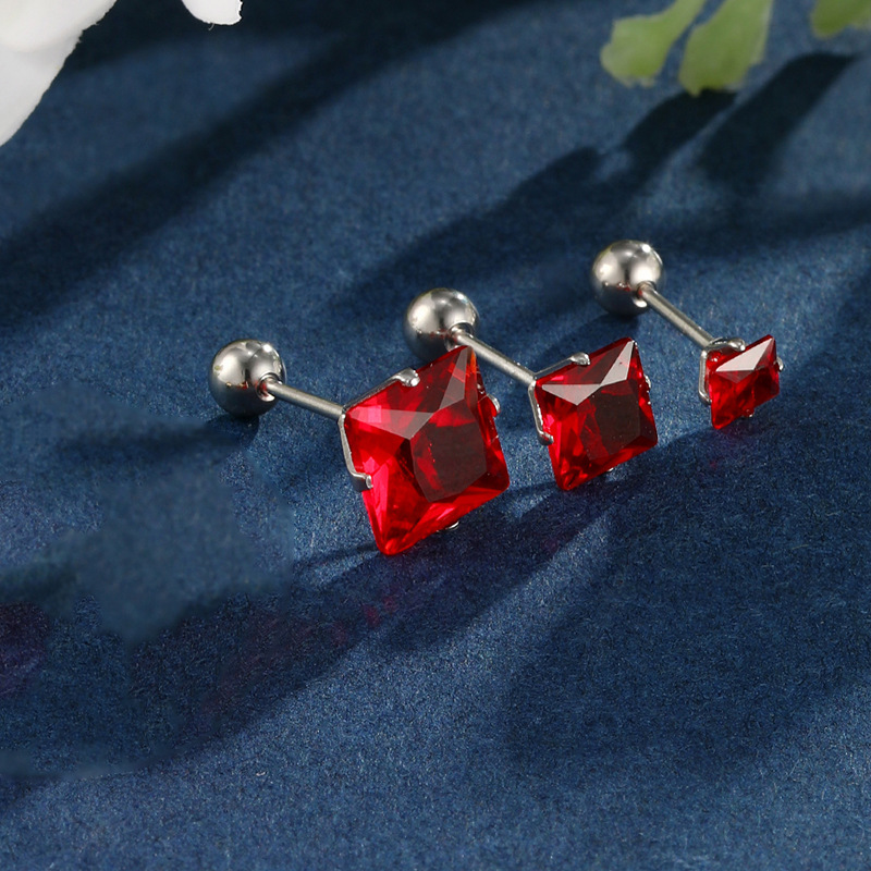 Xuping joyería de acero inoxidable tornillo torcedura hebilla pendientes cuadrados japonés y coreano personalidad de la moda azul pendientes de Gema artificial