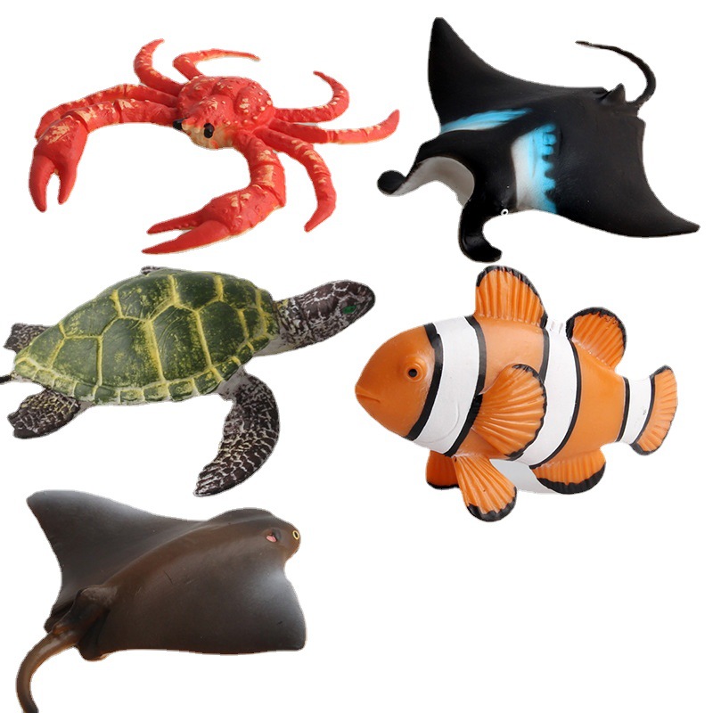 Venta caliente transfronteriza simulación animal marino modelo sólido delfín pez payasos tortuga tiburón adornos creativos