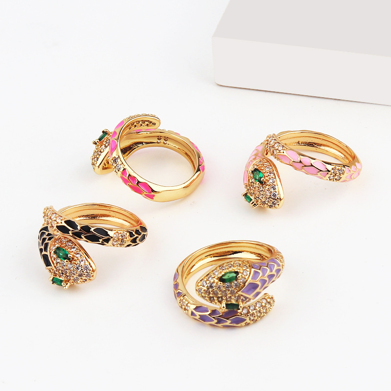 Fashion Snake Copper Open Ring Plating Zircon Copper Rings