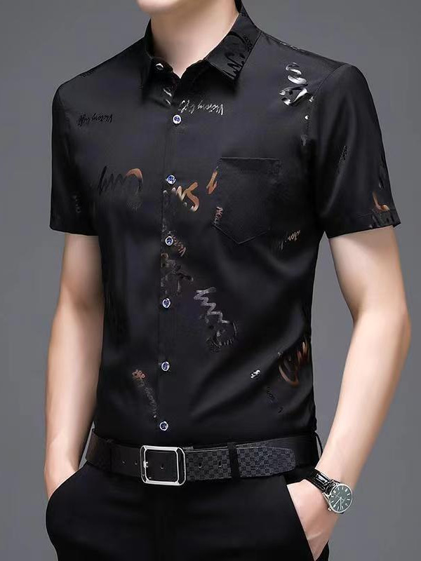 Nueva camisa floral de media manga para hombre de verano de seda de hielo sin planchar camisa de manga corta de moda para hombre camisa floral de solapa superior