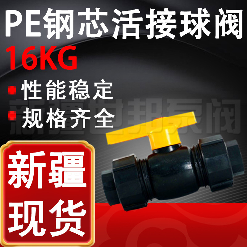 PE钢芯活接球阀16KG 双活接PE塑料球阀 新疆现货PE双由令活接球阀