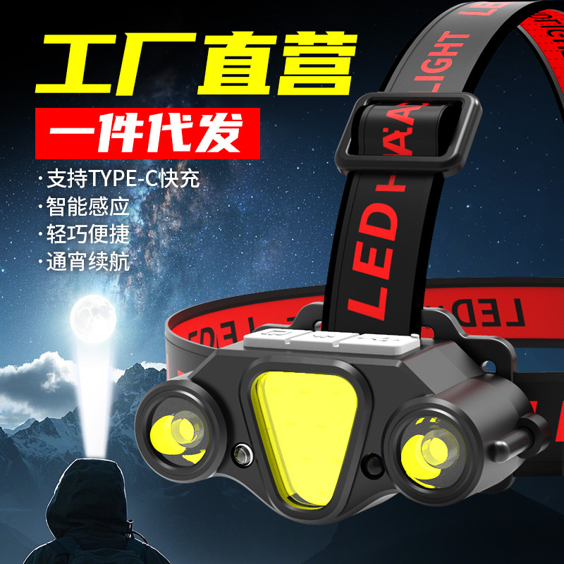 Nuevos faros transfronterizos, luz fuerte, súper brillante, carga, batería de larga duración, iluminación de sensor para exteriores de pesca montada en la cabeza de batería de litio