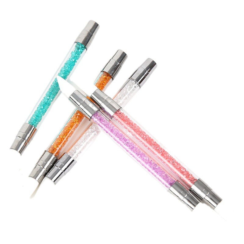 Manicure double-headed silicone pen hollow carving carved pressure sticker magic mirror powder brocade glitter point drill tool Press stick