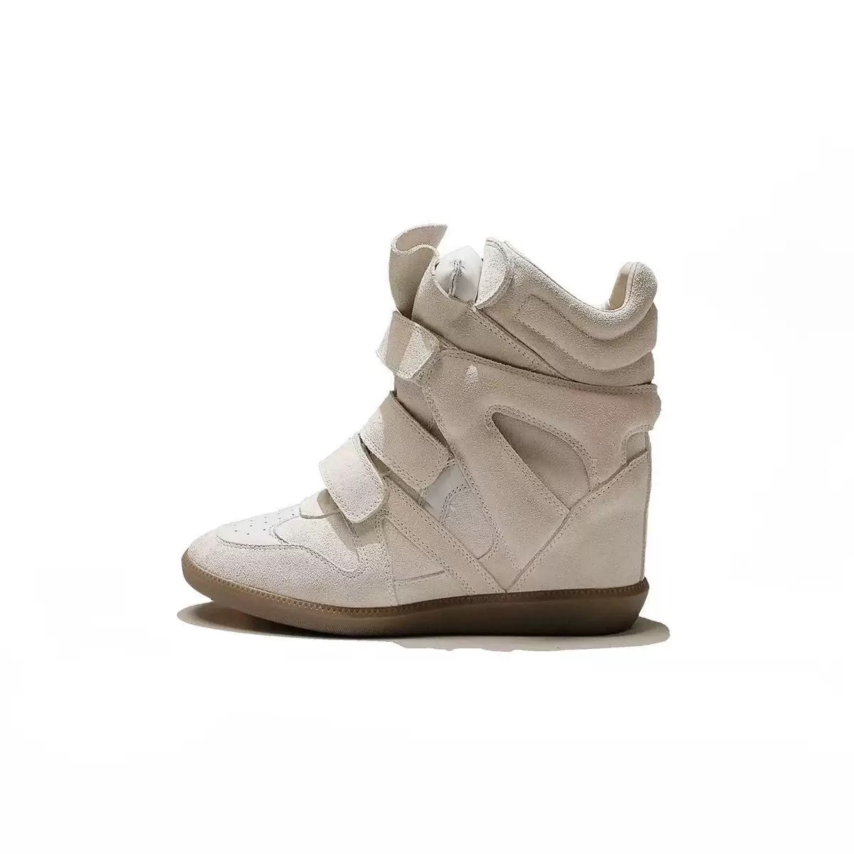European And American Invisible Inner Height Increase Women's Shoes 8CM Slope Heel Velcro Sports Shoes Leather Color Matching Casual Shoes_voghion.com