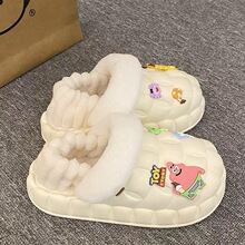 秋冬季淑女棉拖鞋女可爱卡通DIY可拆卸厚底防滑居家保暖毛毛拖鞋