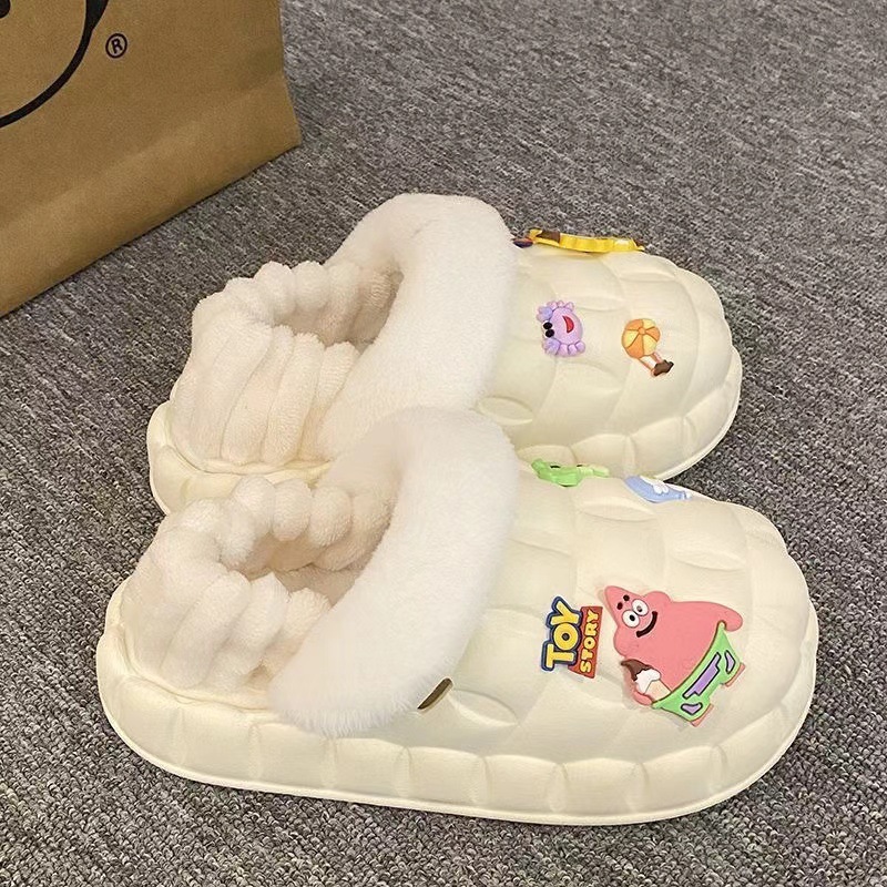 秋冬季淑女棉拖鞋女可爱卡通DIY可拆卸厚底防滑居家保暖毛毛拖鞋
