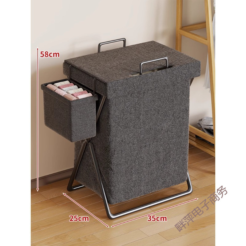 Foldable Laundry Basket, foldable bedroom storage bin, fabric hamper with side sock pocket, multi-size