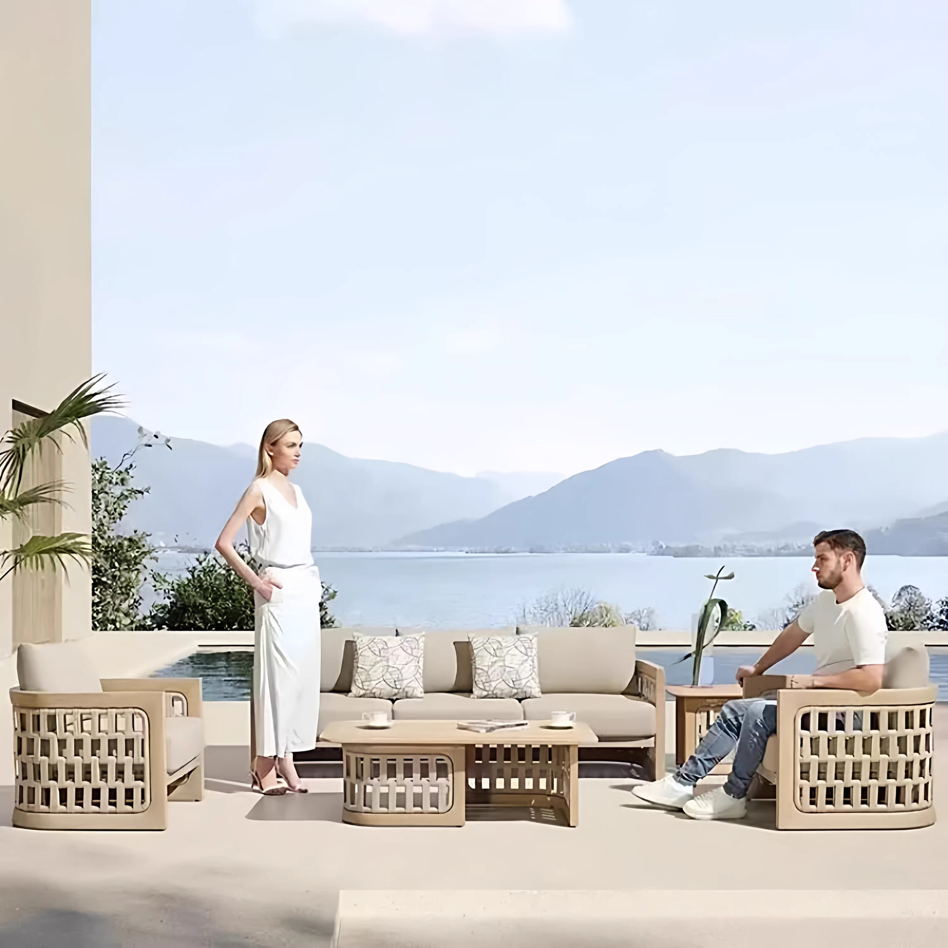 Sofá al aire libre patio villa jardín ocio al aire libre importación de teca diseñador al aire libre sofá de madera maciza