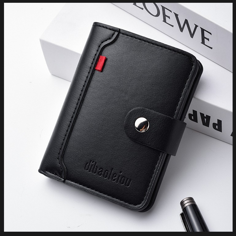 Wallet Men's Short Thin Simple Snap Button Leather Wallet Men's Folding Wallet Men's Coin Purse Wallet Bill Holder