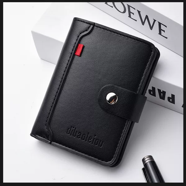 Wallet Men's Short Thin Simple Snap Button Leather Wallet Men's Folding Wallet Men's Coin Purse Wallet Bill Holder