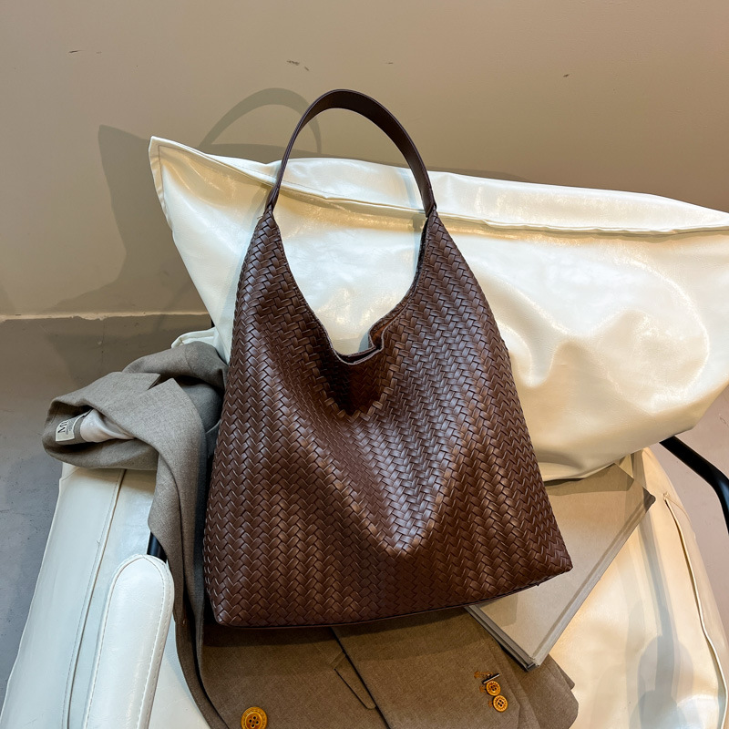 Bolso Tote Tejido Retro de PU de Gran Capacidad para Uso Diario