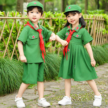六一男女儿童小红军演出服绿色解放军八路爱国大合唱红领带话剧服