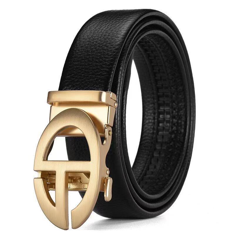 Cinturón de cuero puro para hombre, cuero suave en relieve, cinturón de estudiante, hebilla automática de aleación hueca, cinturón de todo fósforo, sello de cintura de moda en stock