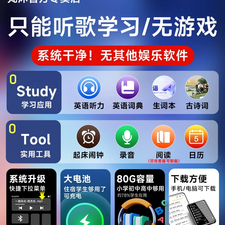 Музыкальный плеер для начальной школы, MP3, MP4, английский, Bluetooth