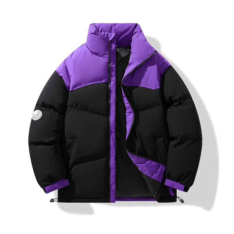 Streetwear Herren-Steppjacke – Farbblock-Steppjacke mit Stehkragen (M-4XL, Schwarz/Beige/Grün/Oliv, Obermaterial und Futter aus Polyester)_voghion.com