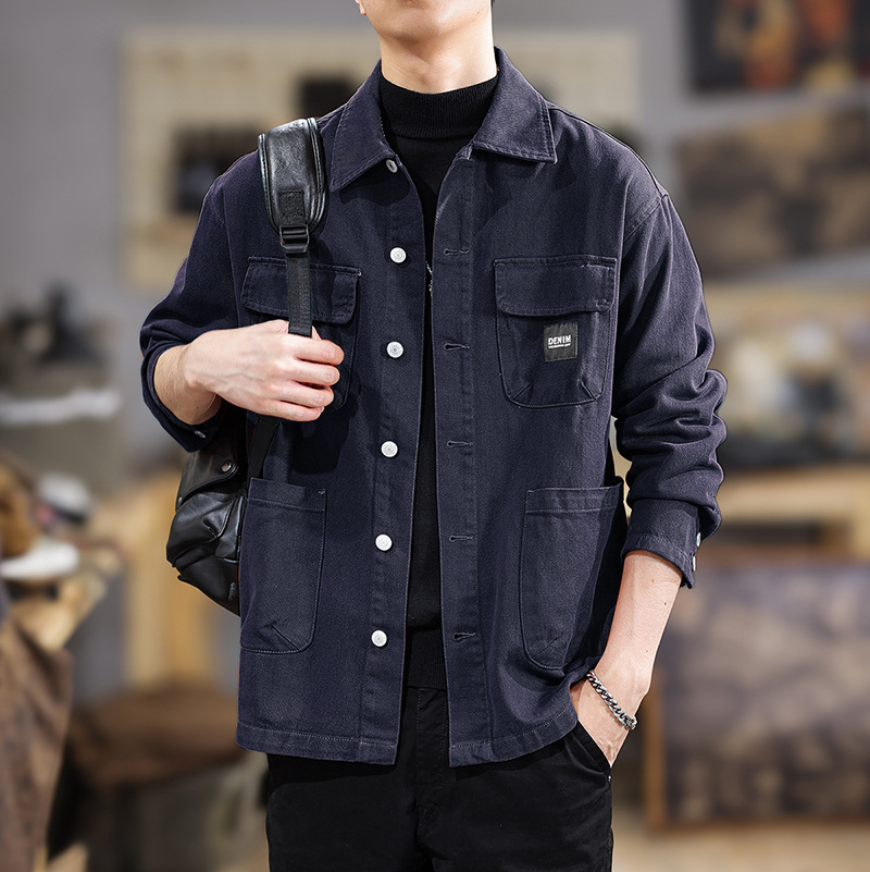 Men's Style Cool Denim Jacket Trendy Workwear Casual Shirt With Lapel Spring Autumn New Style_viptrois.com