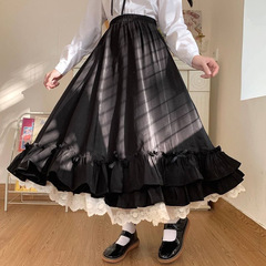 日本のソフトガールスーパーフェアリーレースロングスカート白い妖精スカートハイウエストスカート女性の秋と冬のデザインニッチスカート