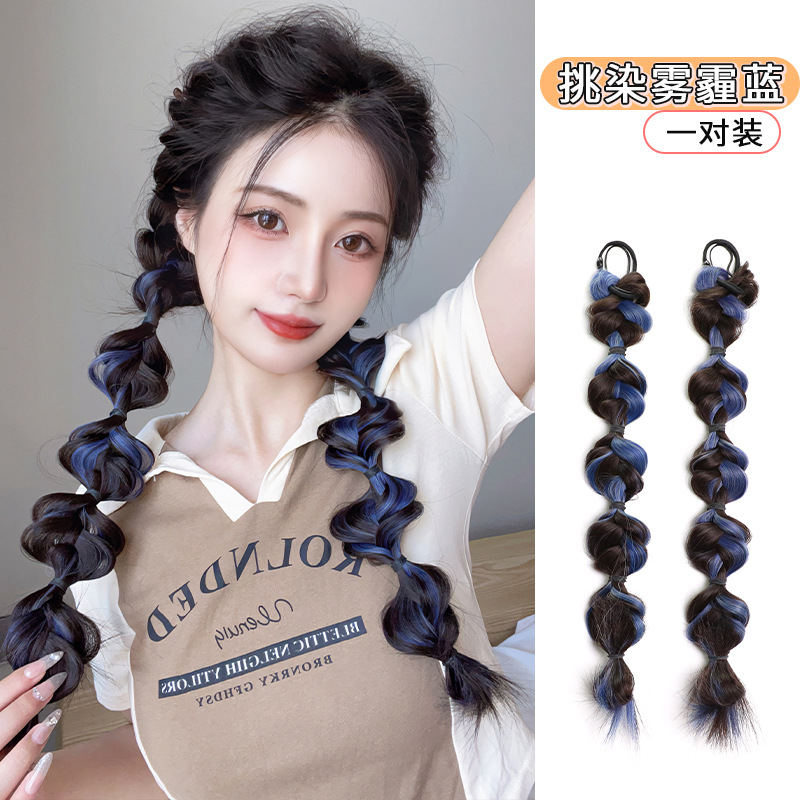 Peluca trenza burbuja Twist trenza natural trenza de boxeo trenza de linterna teñido doble cola de caballo correa de Internet celebridad falsa cola de caballo