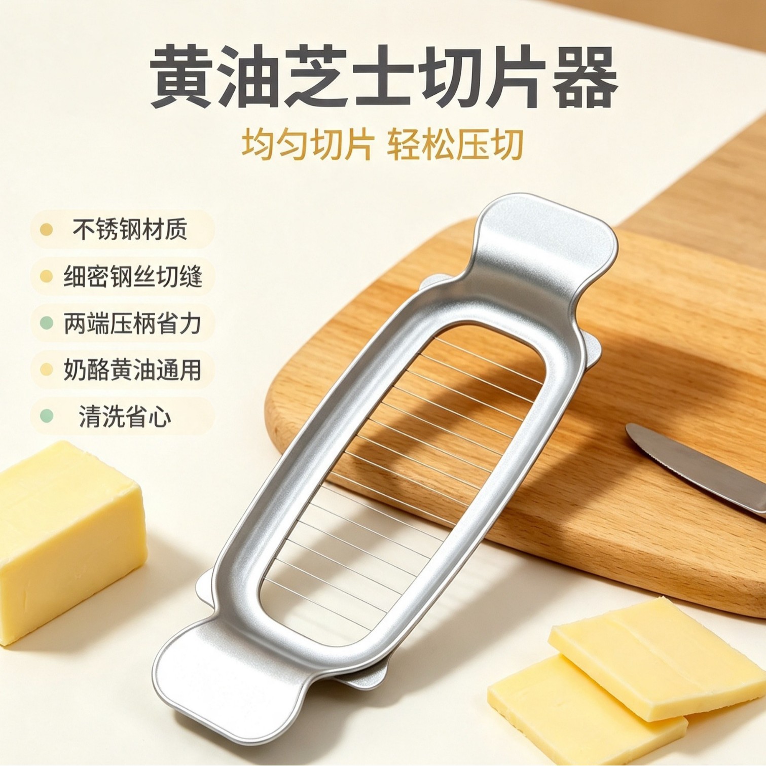 【Dropshipping Available, Shipped Within 48 Hours】Stainless Steel Butter and Cheese Slicer, Multifunctional Kitchen Slicer